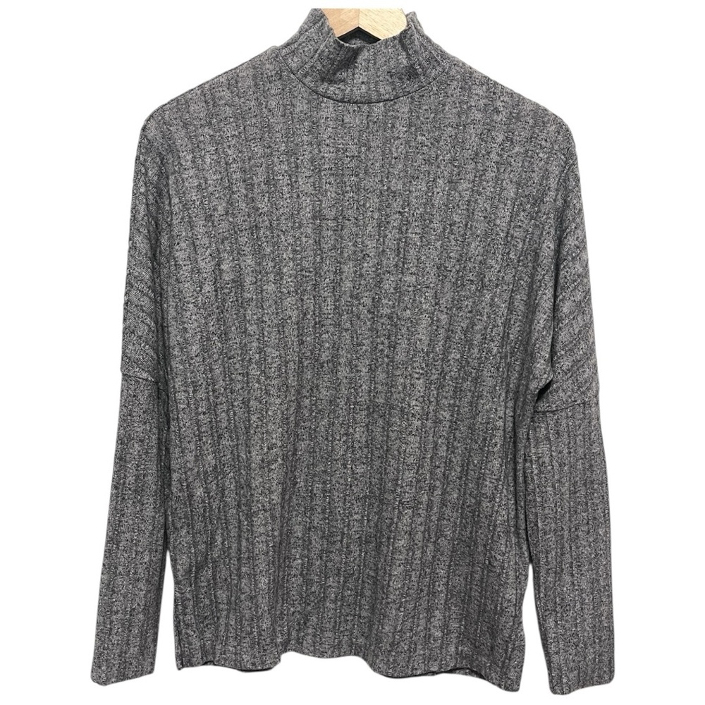 Anthropologie Eri & Ali Mock Neck Ribbed  Sweater Gray Women's Sweater Size XS - Picture 2 of 8